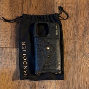 Bandolier Black Leather Phone Case with Gold Accents